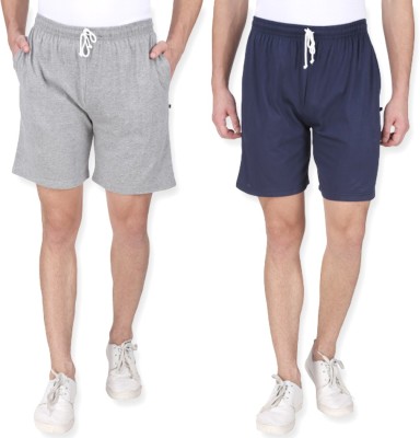 NEO GARMENTS Solid, Self Design Men Grey, Dark Blue Regular Shorts