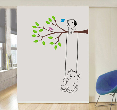 Decor Villa 58 cm Tree With Teddy Bear Reusable Sticker(Pack of 1)