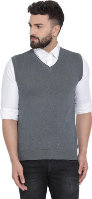 AXMANN Solid V Neck Casual Men Grey Sweater