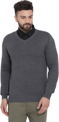 AXMANN Solid V Neck Casual Men Grey Sweater