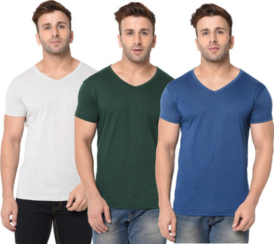 Adorbs Solid Men V Neck Dark Blue, Dark Green, White T-Shirt