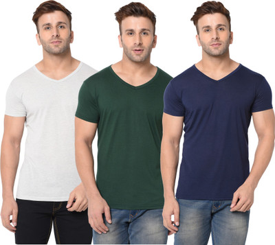 Adorbs Solid Men V Neck Dark Blue, Dark Green, Grey T-Shirt