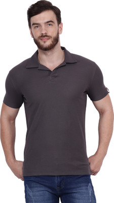 SHELLOCKS Solid Men Polo Neck Grey T-Shirt
