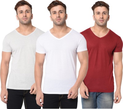 Adorbs Solid Men V Neck White, Maroon, Grey T-Shirt