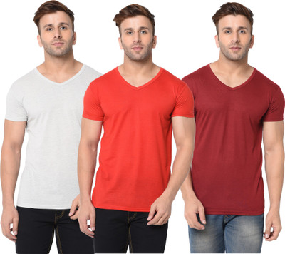 Adorbs Solid Men V Neck Red, Maroon, Grey T-Shirt