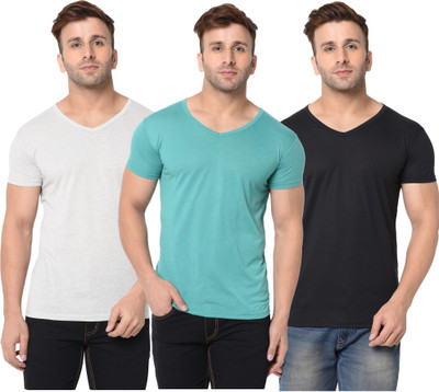 Adorbs Solid Men V Neck Black, Grey, Light Green T-Shirt