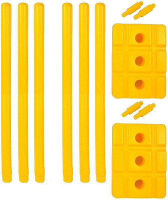 MINESFIT SPORTS Heavy Plastic Cricket Stumps Set - 6 Stumps + 4 Bails + 2 Base Stand(Yellow)