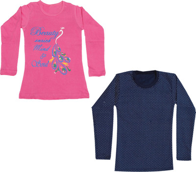 IndiWeaves Girls Printed Wool Blend Regular T Shirt(Multicolor, Pack of 2)