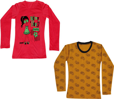 IndiWeaves Girls Printed Wool Blend Regular T Shirt(Multicolor, Pack of 2)