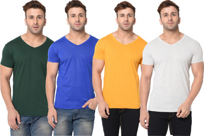Adorbs Solid Men V Neck Dark Blue, Dark Green, Grey, Yellow T-Shirt
