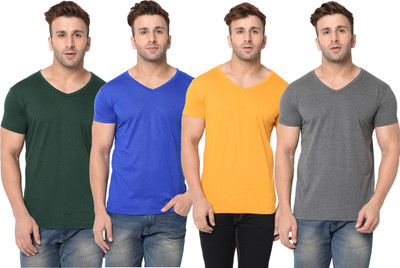 Adorbs Solid Men V Neck Dark Blue, Dark Green, Grey, Yellow T-Shirt