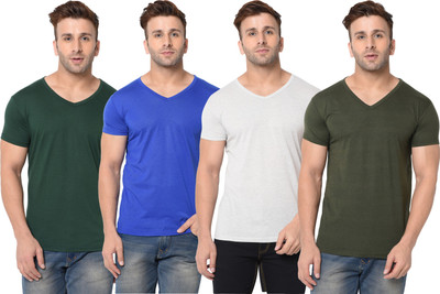 Adorbs Solid Men V Neck Dark Blue, Dark Green, Green, Grey T-Shirt
