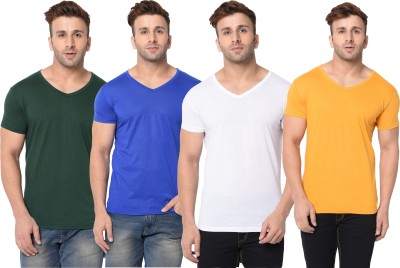 Jangoboy Solid Men V Neck Dark Blue, Dark Green, White, Yellow T-Shirt