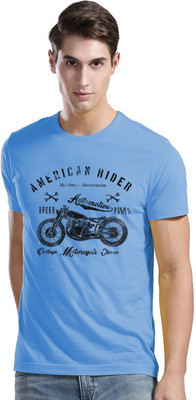 ADRO Printed Men Round Neck Light Blue T-Shirt