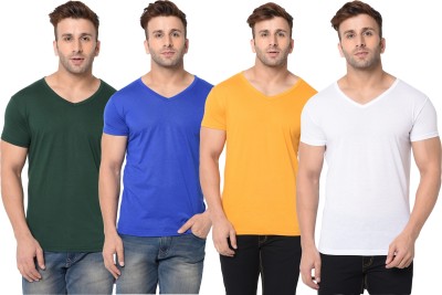 Adorbs Solid Men V Neck Dark Blue, Dark Green, White, Yellow T-Shirt