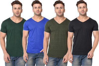 Adorbs Solid Men V Neck Dark Green, Blue, Black T-Shirt
