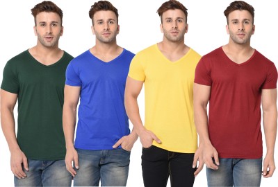 Adorbs Solid Men V Neck Dark Blue, Dark Green, Maroon, Yellow T-Shirt