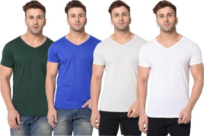 Adorbs Solid Men V Neck Dark Blue, Dark Green, White, Grey T-Shirt