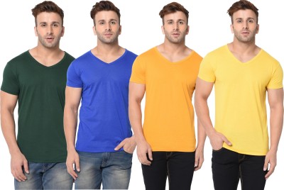 Adorbs Solid Men V Neck Dark Blue, Dark Green, Yellow T-Shirt