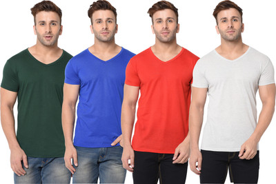 Adorbs Solid Men V Neck Dark Blue, Dark Green, Red, Grey T-Shirt
