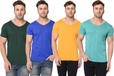 Adorbs Solid Men V Neck Dark Blue, Dark Green, Yellow, Light Green T-Shirt