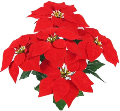 Bash N Splash Red Poinsettia Artificial Flower(17 inch, Pack of 5, Flower Bunch)