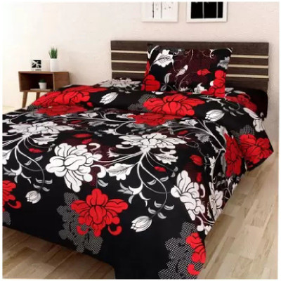 Home Readiness 140 TC Polycotton Single Printed Flat Bedsheet(Pack of 1, Black)