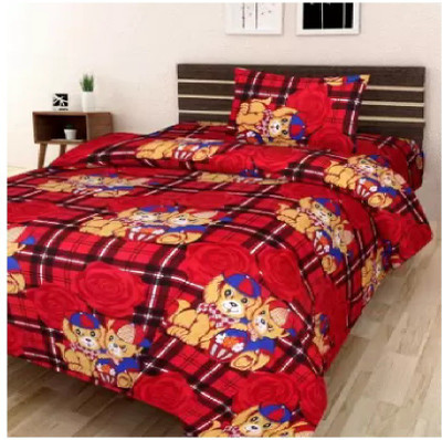Home Readiness 140 TC Polycotton Single Cartoon Flat Bedsheet(Pack of 1, Red)
