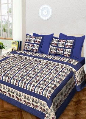 Satrim 280 TC Cotton King Jaipuri Prints Flat Bedsheet(Pack of 1, Blue, Multicolor)