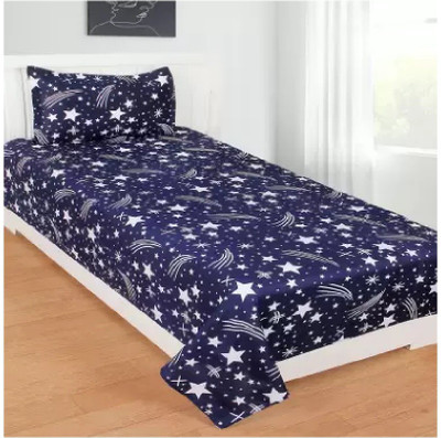 Home Readiness 140 TC Polycotton Single Printed Flat Bedsheet(Pack of 2, Blue)