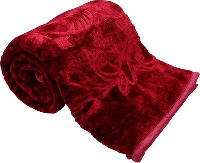 Oshano Floral Double Mink Blanket for  Heavy Winter(Microfiber, Maroon)