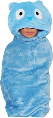 Muren Solid Single Hooded Baby Blanket for  Heavy Winter(Woollen Blend, Blue)