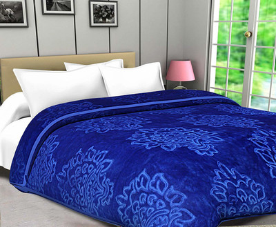 BLAN STAR Printed Double Mink Blanket for  Heavy Winter(Microfiber, Blue)