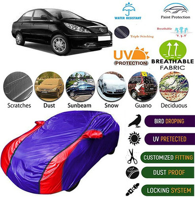 MotohunK Car Cover For Tata Manza (With Mirror Pockets)(Blue, Red)