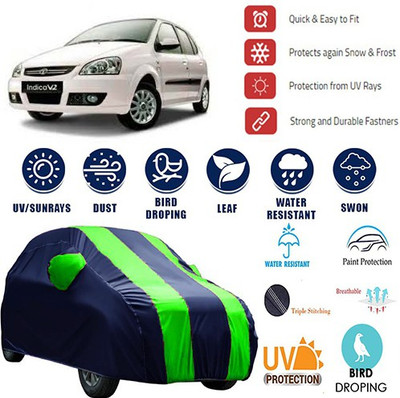 MotohunK Car Cover For Tata Indica V2 (With Mirror Pockets)(Blue, Green)