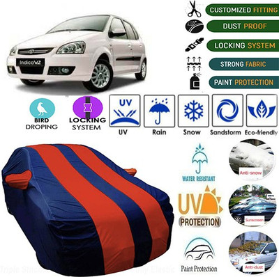 MotohunK Car Cover For Tata Indica V2 (With Mirror Pockets)(Maroon, Blue)