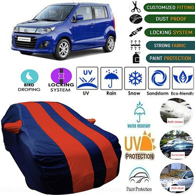 MotohunK Car Cover For Maruti Suzuki WagonR Stingray (With Mirror Pockets)(Maroon, Blue)