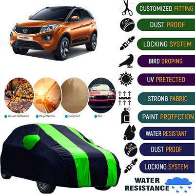 MotohunK Car Cover For Tata Nexon (With Mirror Pockets)(Black, Green)