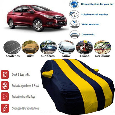 MotohunK Car Cover For Honda City i-Vtec (With Mirror Pockets)(Yellow, Black)
