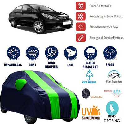 MotohunK Car Cover For Tata Manza (With Mirror Pockets)(Blue, Green)