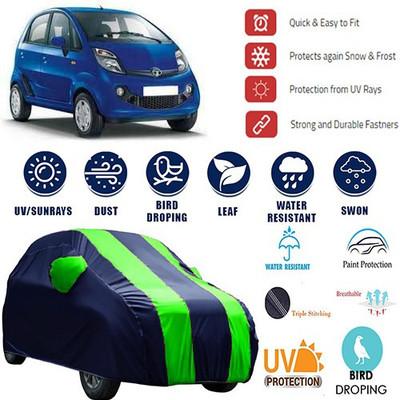 MotohunK Car Cover For Tata Nano (With Mirror Pockets)(Blue, Green)