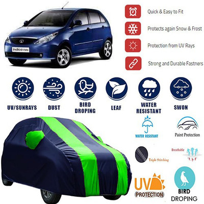 MotohunK Car Cover For Tata Vista (With Mirror Pockets)(Blue, Green)