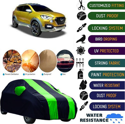 MotohunK Car Cover For Datsun Universal For Car (With Mirror Pockets)(Black, Green)