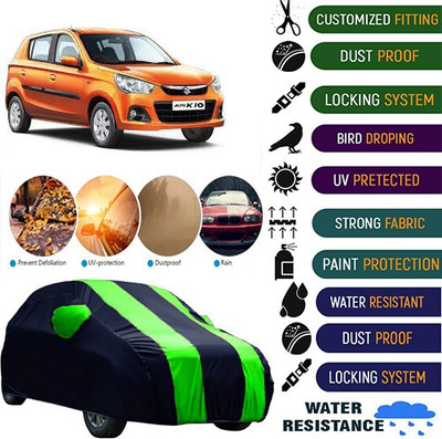 MotohunK Car Cover For Maruti Suzuki Alto K10 (With Mirror Pockets)(Black, Green)