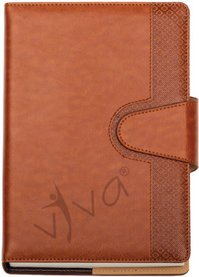 Viva Global Verona Multidated Portfolio Diary - 70 GSM with Refillable Sleeve Cover and Magnetic Ergo Design Loop A5 Diary Ruled 400 Pages(Tan)