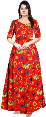 Khushi Print Women Maxi Red Dress