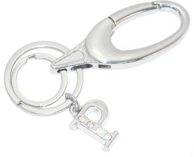 Aura Imported Diamond Studded Initial Letter P Alphabet P Key Ring Hook Key Chain