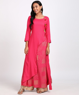 Vishudh Women Printed A-line Kurta(Pink)