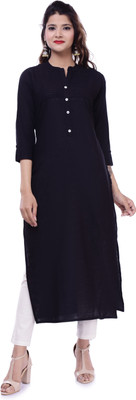 Espilit Women Solid Straight Kurta(Black)