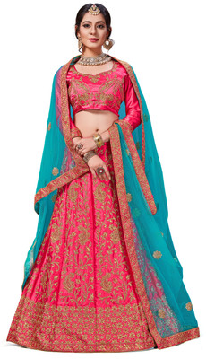 Shadow & Saining Embroidered Semi Stitched Lehenga Choli(Multicolor)